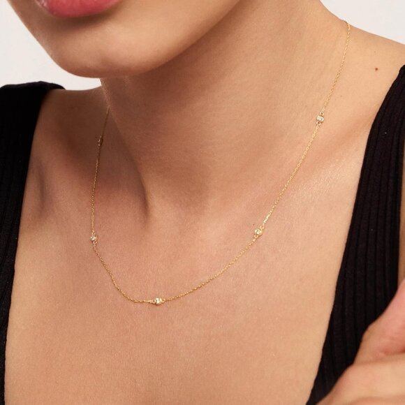 Women Five CZ Chain Choker Gold Plated Long Lariat Necklace Gifts For Girls - Picture 4 of 7